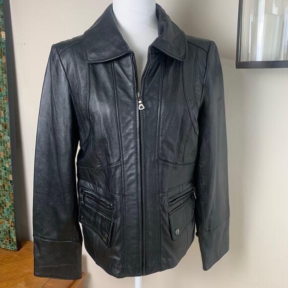 NEW A.n.a Sz L Genuine Buttery Soft Lambskin Leather Moto Jacket Black Full Zip - Picture 3 of 13